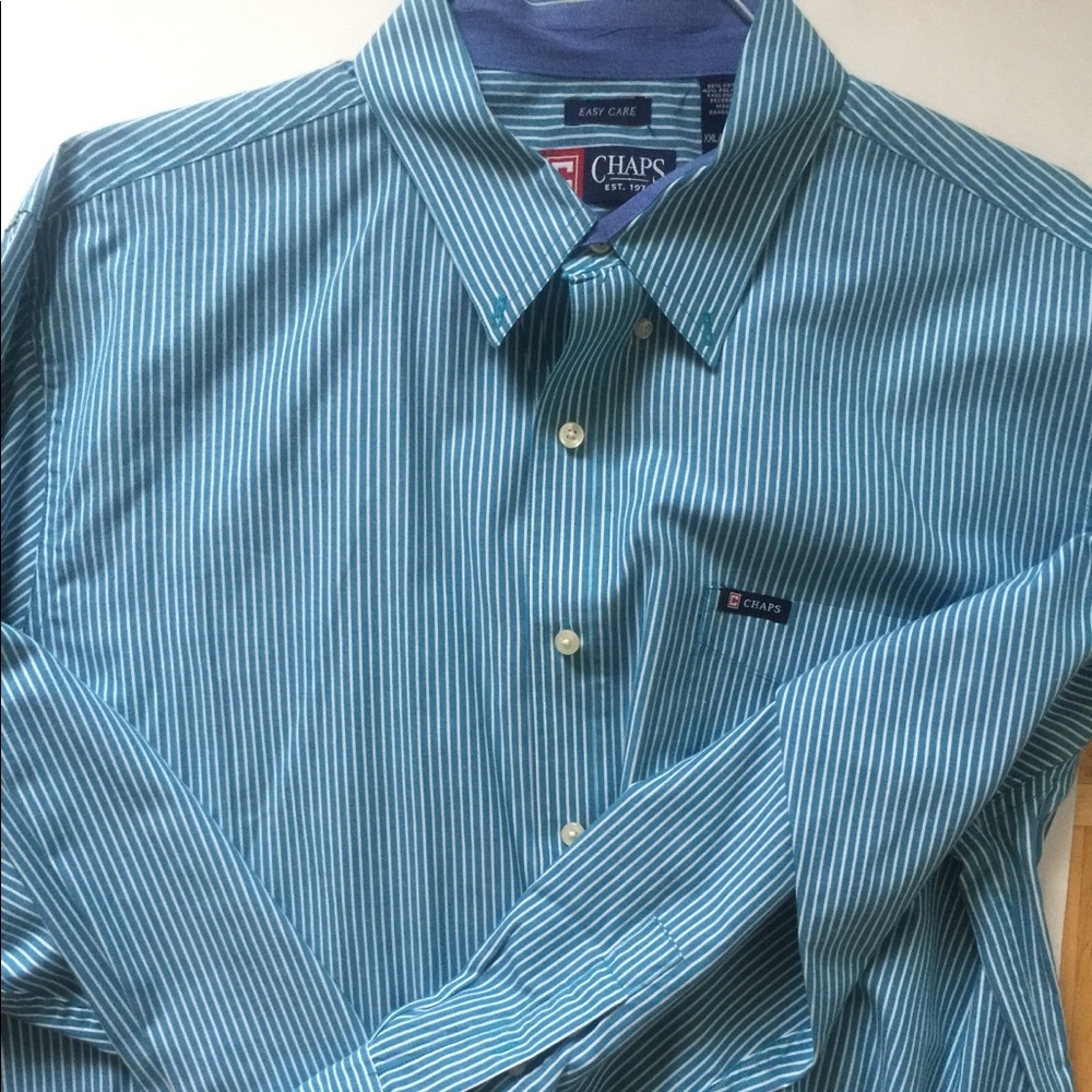 Men’s Chaps Dress Shirt XXL BLUE WHITE PINSTRIPE